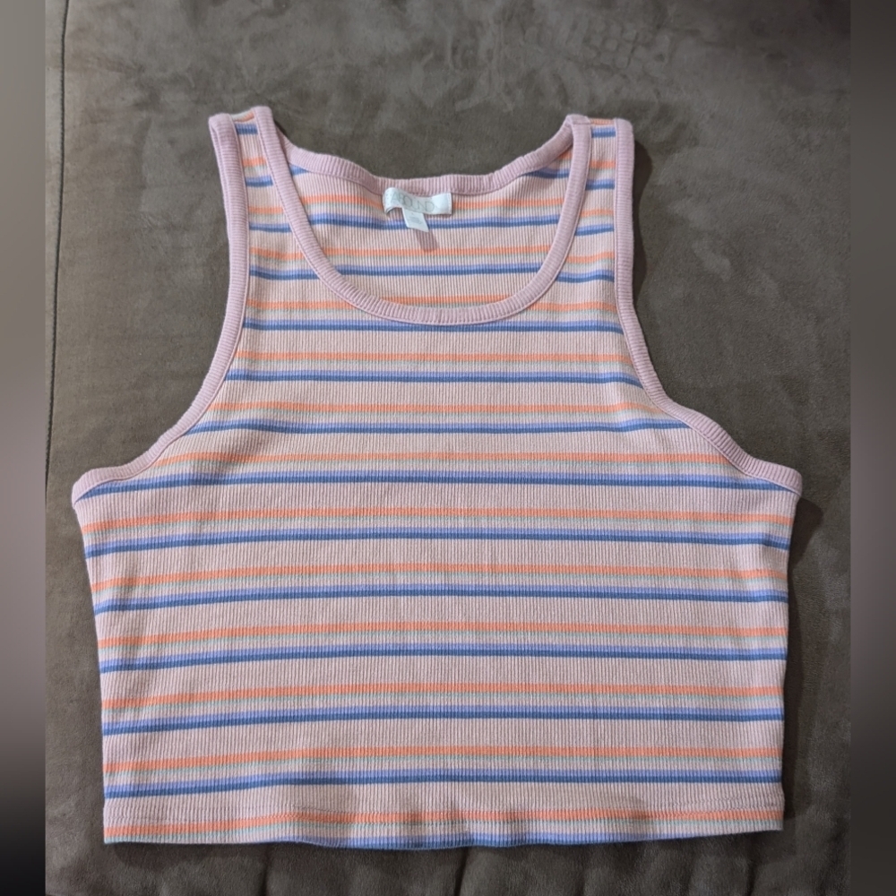 Abound Pink and Blue Fitted Crop Tank Top
